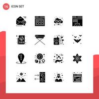 pacote de linha vetorial editável de 16 glifos sólidos simples de anúncios de notícias navegador web browser servidor elementos de design vetorial editáveis vetor