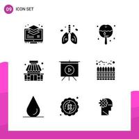 pacote de conjunto de ícones de glifo de 9 ícones sólidos isolados em fundo branco para impressão de design de site responsivo e aplicativos móveis fundo criativo de vetor de ícone preto