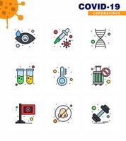 conjunto de ícones de prevenção de coronavírus 2019ncov covid19 temperatura cuidados de saúde laboratório de dna exame de sangue viral coronavírus 2019nov doença vetor elementos de design