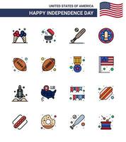 conjunto de 16 ícones do dia dos eua símbolos americanos sinais do dia da independência para celebração de beisebol rugby eagle americano editável elementos de design do vetor do dia dos eua