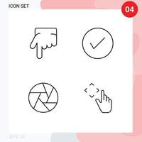 conjunto de linha de interface móvel de 4 pictogramas de seta de câmera de dedo ok elementos de design de vetor editável de foto