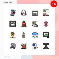 16 interface do usuário pacote de linha cheia de cores planas de sinais e símbolos modernos de calma mais codificação tick segurança web editável elementos de design de vetor criativo
