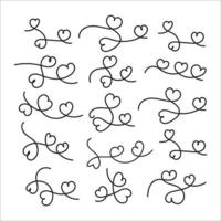 conjunto de redemoinho caligráfico de coração desenhado à mão e ilustração vetorial de estoque de coração espiralado vetor