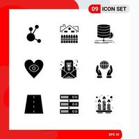 pacote de ícones de vetores de estoque de 9 sinais e símbolos de linha para feminismo bate-papo coração casa diagrama de olho elementos de design de vetores editáveis