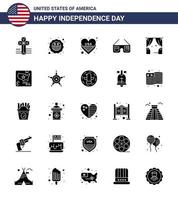 conjunto de 25 ícones do dia dos eua símbolos americanos sinais do dia da independência para teatro entretenimento coração eua óculos editável dia dos eua vetor elementos de design