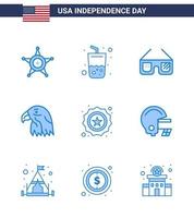 conjunto de 9 ícones do dia dos eua símbolos americanos sinais do dia da independência para segurança óculos de sol dos eua águia animal editável dia dos eua vetor elementos de design