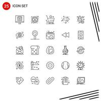 grupo de símbolos de ícone universal de 25 linhas modernas de gravação de microfone comércio mic direito elementos de design de vetores editáveis