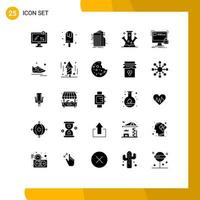 25 conceito de glifo sólido para sites móveis e aplicativos, conhecimento científico, química doce, elementos de design de vetores editáveis conectados