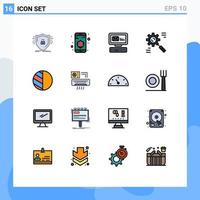 16 interface do usuário pacote de linha cheia de cores planas de sinais e símbolos modernos de edição de dados de e-mail eficazes elementos de design de vetores criativos editáveis de negócios