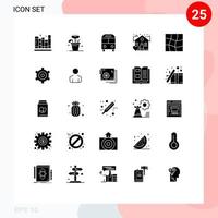 Pacote de glifos sólidos de 25 interfaces de usuário de sinais e símbolos modernos de elementos de design de vetores editáveis de transporte favorito real de malha