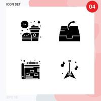 pacote de 4 sinais e símbolos de glifos sólidos modernos para mídia impressa na web, como planejamento de intervalo, caixa de correio de almoço, guitarra, elementos de design vetorial editáveis vetor