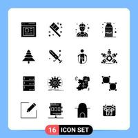16 símbolos de glifo de pacote de ícones pretos sólidos para aplicativos móveis isolados no fundo branco 16 ícones definem o fundo criativo do vetor de ícones pretos