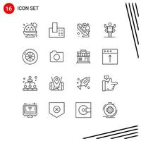 pacote de 16 sinais e símbolos de contornos modernos para mídia impressa na web, como veículos de imagem, conversa, pneus, elementos de design de vetores editáveis multitarefa