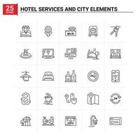 25 serviços de hotelaria e conjunto de ícones de elementos da cidade de fundo vetorial vetor