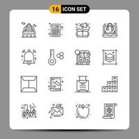 16 sinais de símbolos de contorno de pacote de ícones pretos para designs responsivos em fundo branco 16 ícones definem o fundo criativo do vetor de ícones pretos