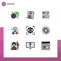 pacote de ícones de vetores de ações de 9 sinais e símbolos de linha para a visão, produção de design de negócios, elementos de design de vetores editáveis