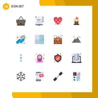 pacote de cores planas de 16 símbolos universais de satélite sputnik emoji amor cupcake pacote editável de elementos de design de vetores criativos