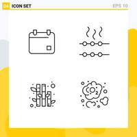 grupo de 4 cores planas de linhas preenchidas modernas definidas para data de planta de cinema marshmallow elementos de design de vetores editáveis de dióxido de carbono