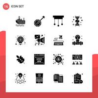 pacote de 16 ícones de glifos universais para mídia impressa em fundo branco criativo ícone preto vector background