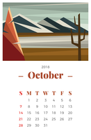 Calendário mensal de outubro de 2018