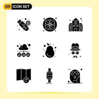 9 ícones criativos para design de site moderno e aplicativos móveis responsivos 9 sinais de símbolos de glifo em fundo branco 9 pacote de ícones fundo criativo do vetor de ícones pretos