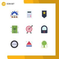 conjunto de 9 sinais de símbolos de ícones de interface do usuário modernos para elementos de design de vetores editáveis de campo de jogo militar de alvo de investimento