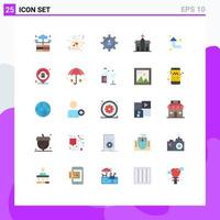 Pacote de cores planas de 25 interfaces de usuário de sinais e símbolos modernos de setas equipamento histórico construção de igrejas elementos de design vetorial editáveis vetor