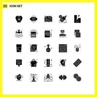 grupo de 25 sinais e símbolos de glifos sólidos para elementos de design de vetores editáveis de marca de destino de livro de descontos da cidade
