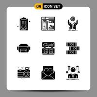 9 ícones criativos sinais modernos e símbolos de elementos de design de vetores editáveis de renda de cinto de moeda de arte de pintura