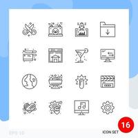conjunto de esboço de interface móvel de 16 pictogramas de elementos de design de vetores editáveis de site de poder de documento de inserção