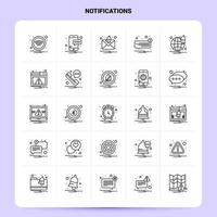 esboço 25 conjunto de ícones de notificações vetor design de estilo de linha ícones pretos conjunto de pictograma linear pacote de ideias de negócios móveis e web design ilustração vetorial