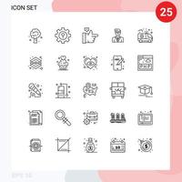 conjunto de linha de interface móvel de 25 pictogramas de cuidados estudante configuração gerente homem elementos de design de vetores editáveis