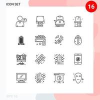16 ícones criativos, sinais e símbolos modernos do skyscaper bulding chaleira, cômoda, elementos de design de vetores editáveis em casa