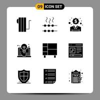 9 sinais de símbolos de glifos de pacote de ícones pretos para designs responsivos em fundo branco 9 ícones definem o fundo criativo do vetor de ícones pretos
