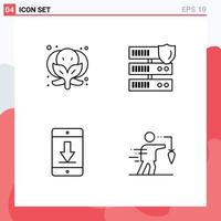 conjunto de linha de interface móvel de 4 pictogramas de dispositivos de brócolis segurança de dados elementos de design de vetores editáveis móveis