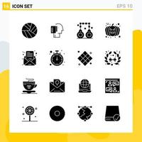 coleção de 16 ícones universais de ícones sólidos definidos para web e fundo de vetor de ícone preto criativo móvel