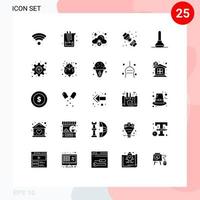 conjunto de glifos sólidos de interface móvel de 25 pictogramas de encanamento de banheiro, encanador de nuvem, elementos de design de vetores editáveis