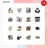 pacote de interface do usuário com 16 linhas básicas de comunicação preenchidas com cores planas, banho de negócios, telefone de banho, elementos de design de vetores criativos editáveis