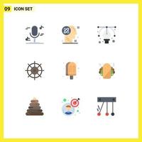 conjunto de pictogramas de 9 cores planas simples de design de comida de refeição, equipamento de bebida, elementos de design de vetores editáveis