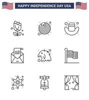 4 de julho eua feliz dia da independência ícone símbolos grupo de 9 linhas modernas de águia boné animal mail saudação editável dia dos eua vetor elementos de design