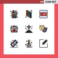 pacote de linha vetorial editável de 9 cores planas de linha preenchida simples de formulário de morte grave programador morto elementos de design vetorial editáveis vetor