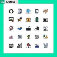 Conceito de cor plana de 25 linhas preenchidas para sites móveis e aplicativos iphone dados móveis telefone inteligente elementos de design de vetores editáveis na web