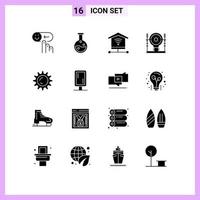 pacote de 16 sinais e símbolos de glifos sólidos modernos para mídia impressa na web, como elementos de design de vetores editáveis de geração de segurança de energia diurna