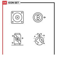 conjunto de pictogramas de 4 cores planas de linha preenchida simples de terra elétrica bitcoin bebem elementos de design de vetores editáveis globais