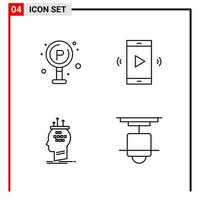 4 ícones gerais para impressão de design de sites e aplicativos móveis 4 sinais de símbolos de contorno isolados em fundo branco pacote de 4 ícones fundo de vetor de ícone preto criativo