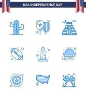 9 sinais azuis para o monumento do dia da independência dos eua construção de bola americana bola de esportes editável elementos de design de vetor de dia dos eua