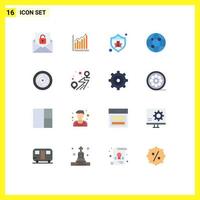 conjunto moderno de 16 cores planas e símbolos, como pacote editável de seo de bug de marketing de negócios de rede de elementos de design de vetores criativos