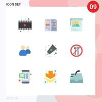Conceito de 9 cores planas para sites móveis e aplicativos, limpadores de equipe de arte, usuários, amigos, elementos de design vetorial editáveis vetor