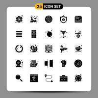 pacote de 25 sinais e símbolos de glifos sólidos modernos para mídia impressa na web, como escudo de almoço de jornal financeiro, elementos de design de vetores editáveis da polícia