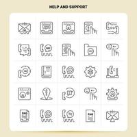esboço 25 conjunto de ícones de ajuda e suporte vetor design de estilo de linha ícones pretos conjunto de pictograma linear pacote de ideias de negócios móveis e web design ilustração vetorial